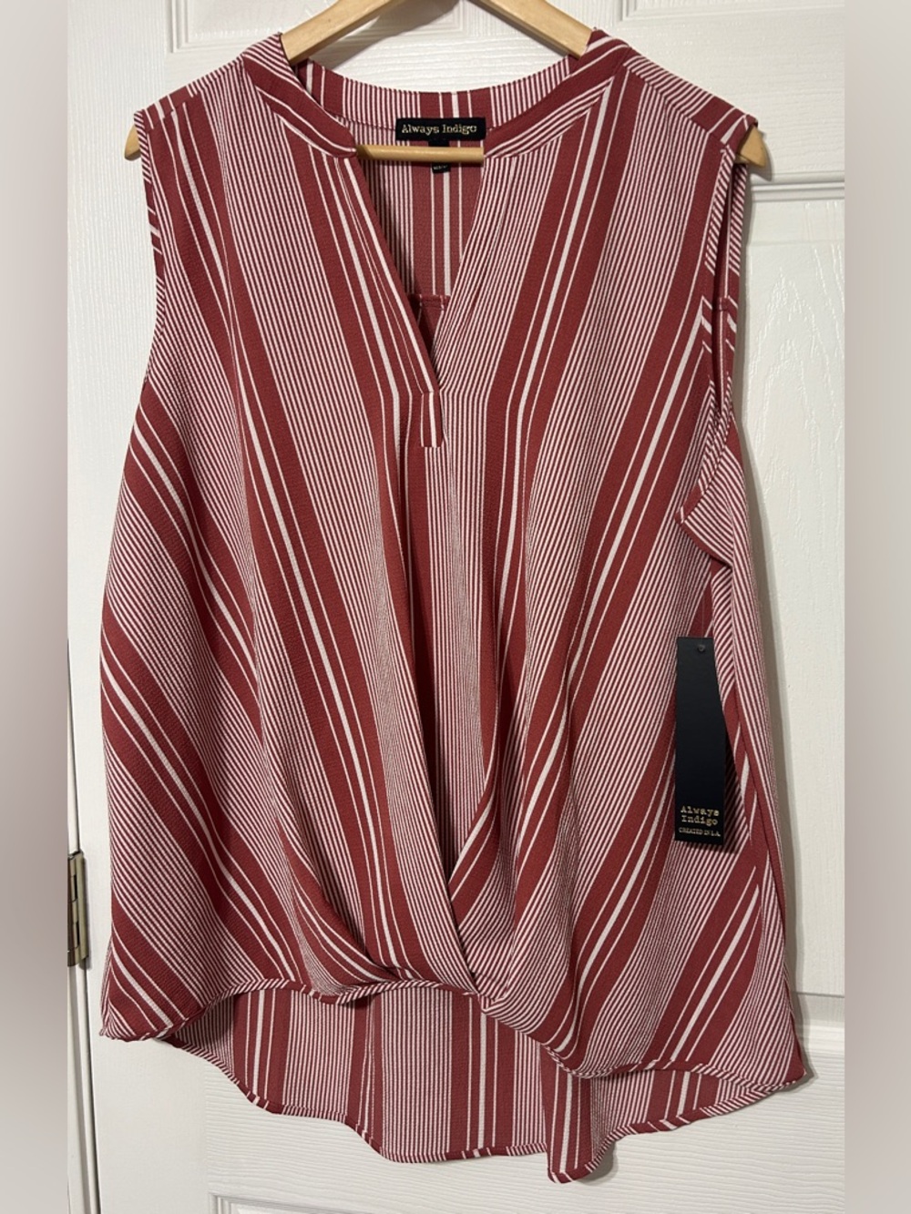Always Indigo Women’s Mauve Pink Stripe  Blouse Sleeveless NWT Size 2X